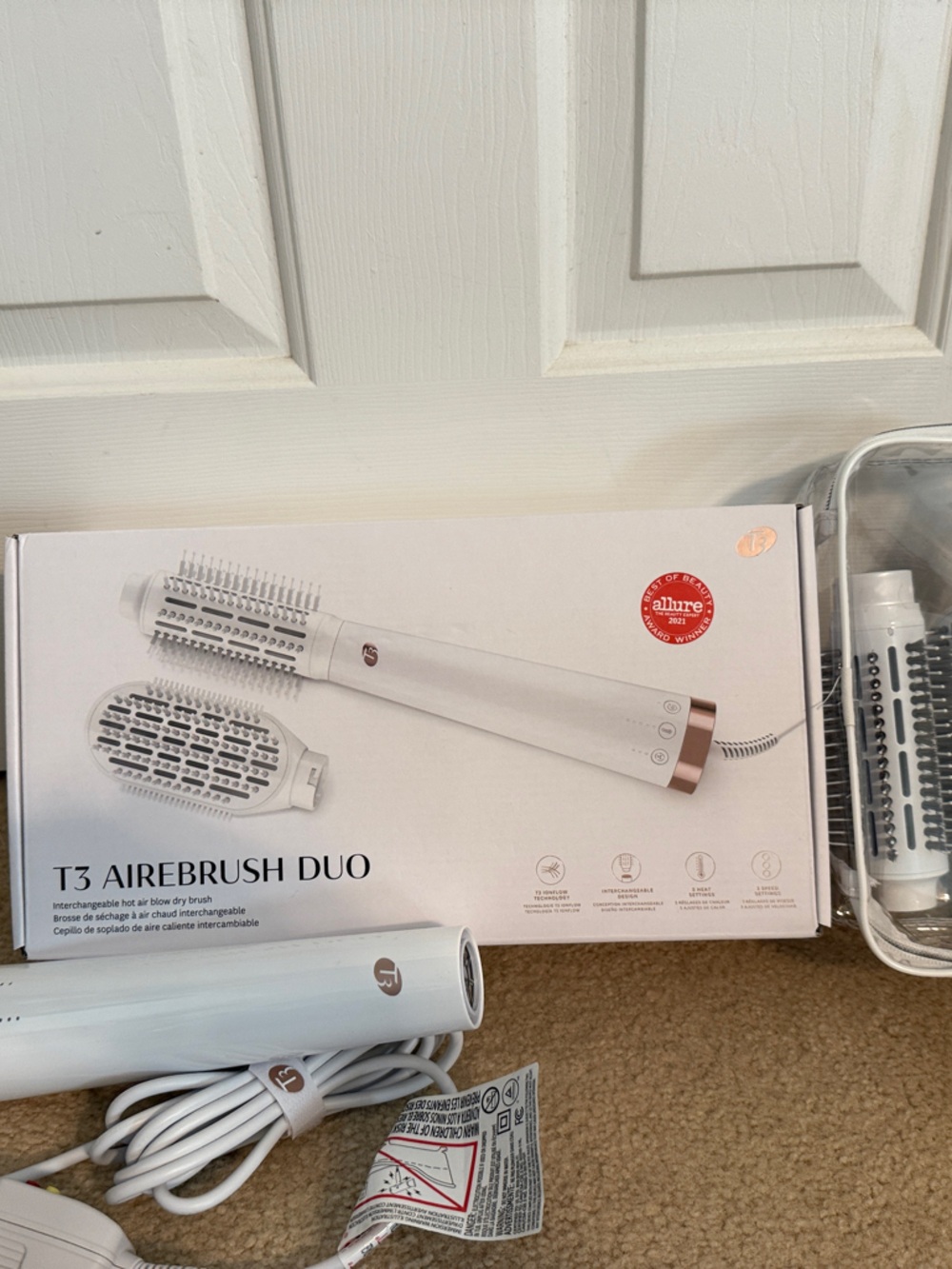 T3 Airbrush Duo Hot Air Brush - White with Rose Gold Accents